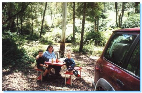 Michelle, James & Liam having a Hot Dog lunch at Red Jacket
